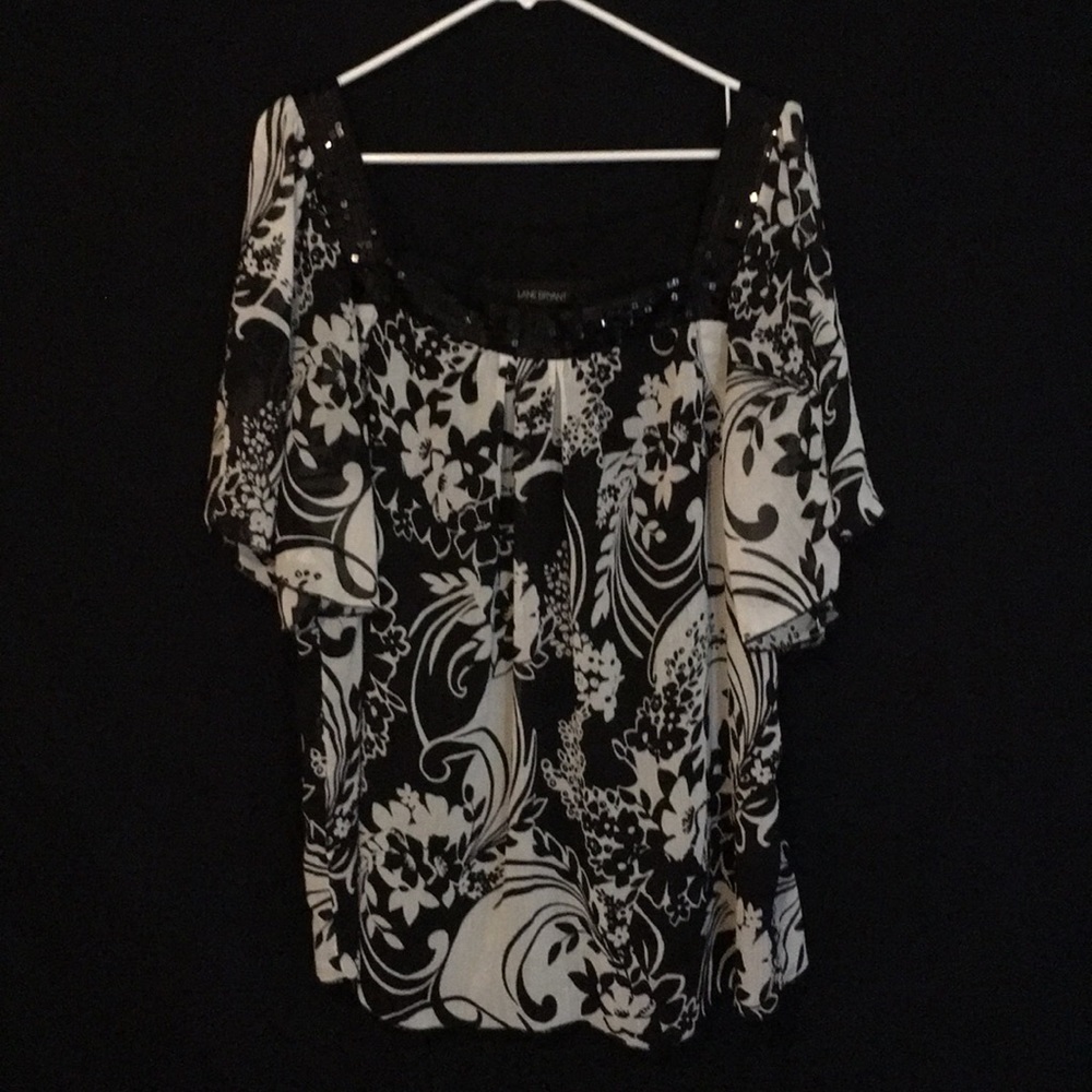 Lane Bryant Semi Sheer Black & White Blouse